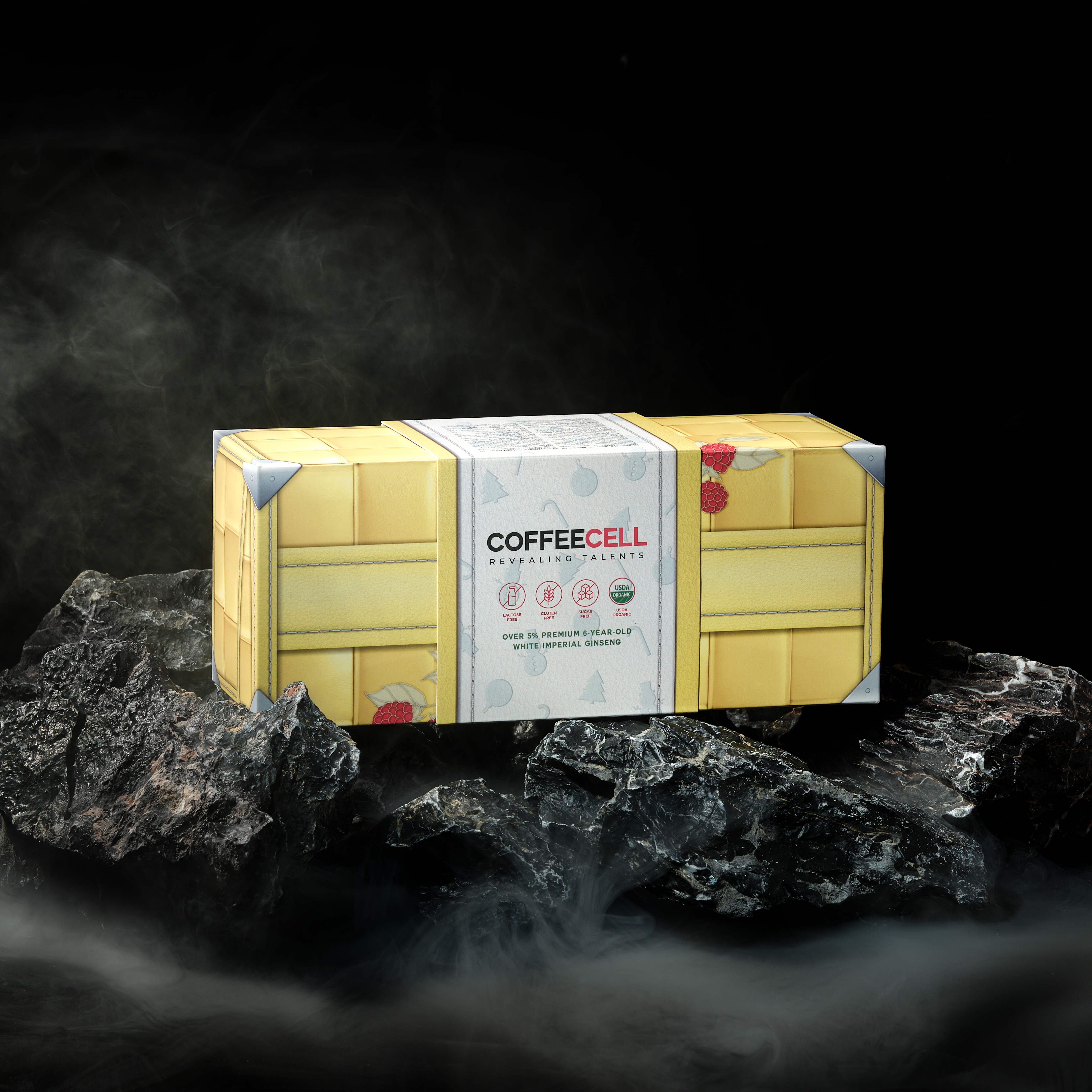 Бежевая коробка COFFEECELL с белым шоколадом на камнях