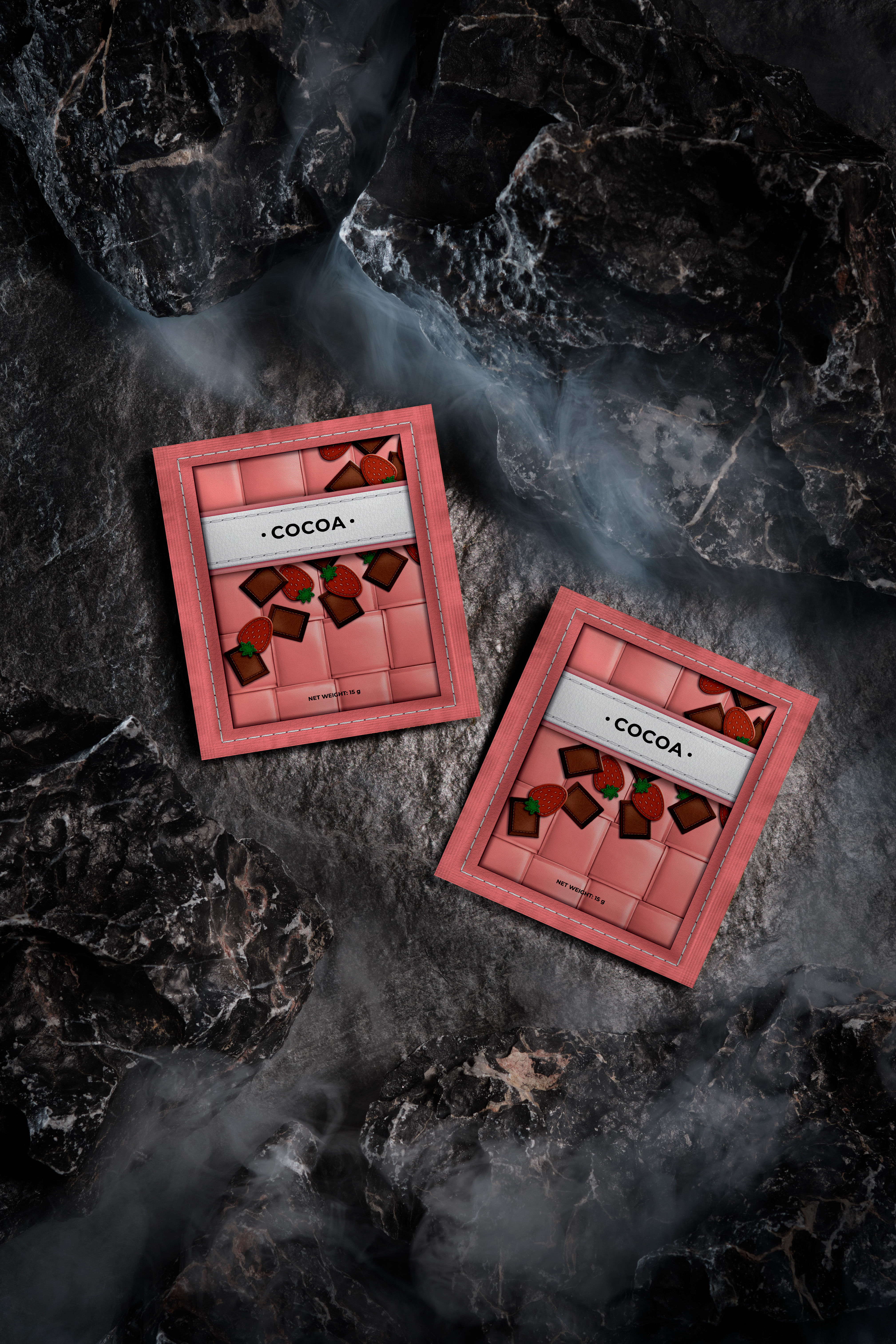 Multiple pink COFFEECELL strawberry cocoa sachets