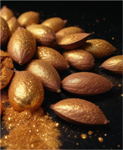 Cocoa beans dusted with gold powder
