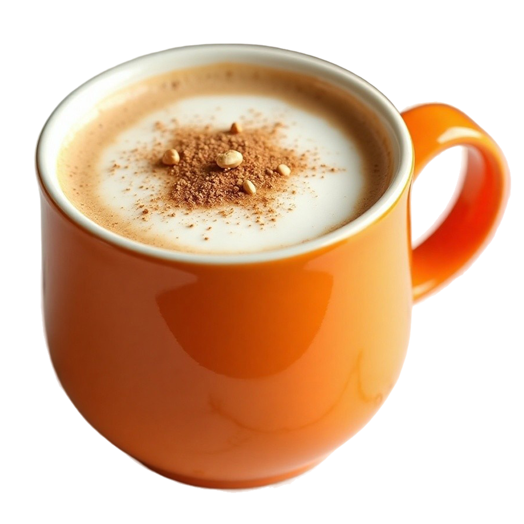 Оранжевая чашка с ореховым капучино