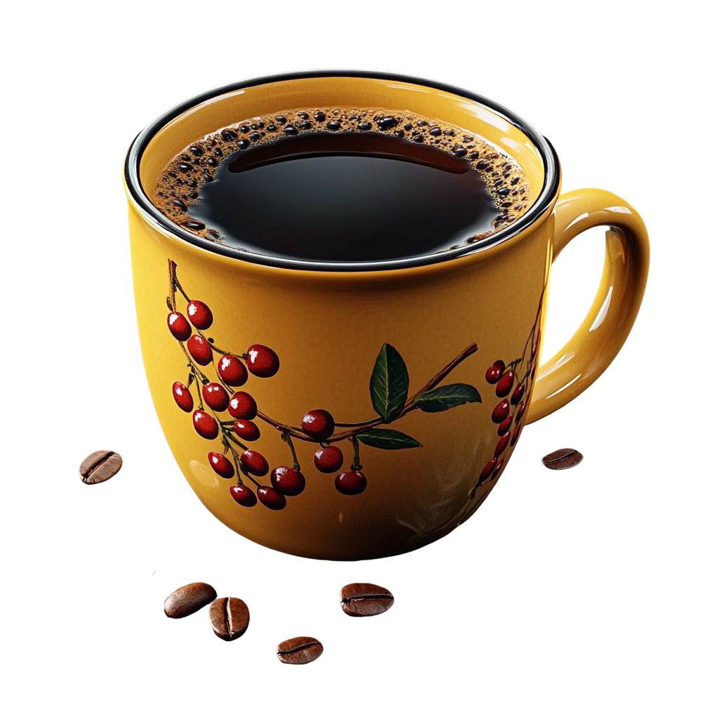 Patterned yellow cup with black coffee