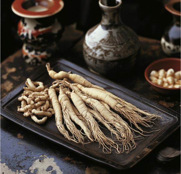 Ginseng root on a dish