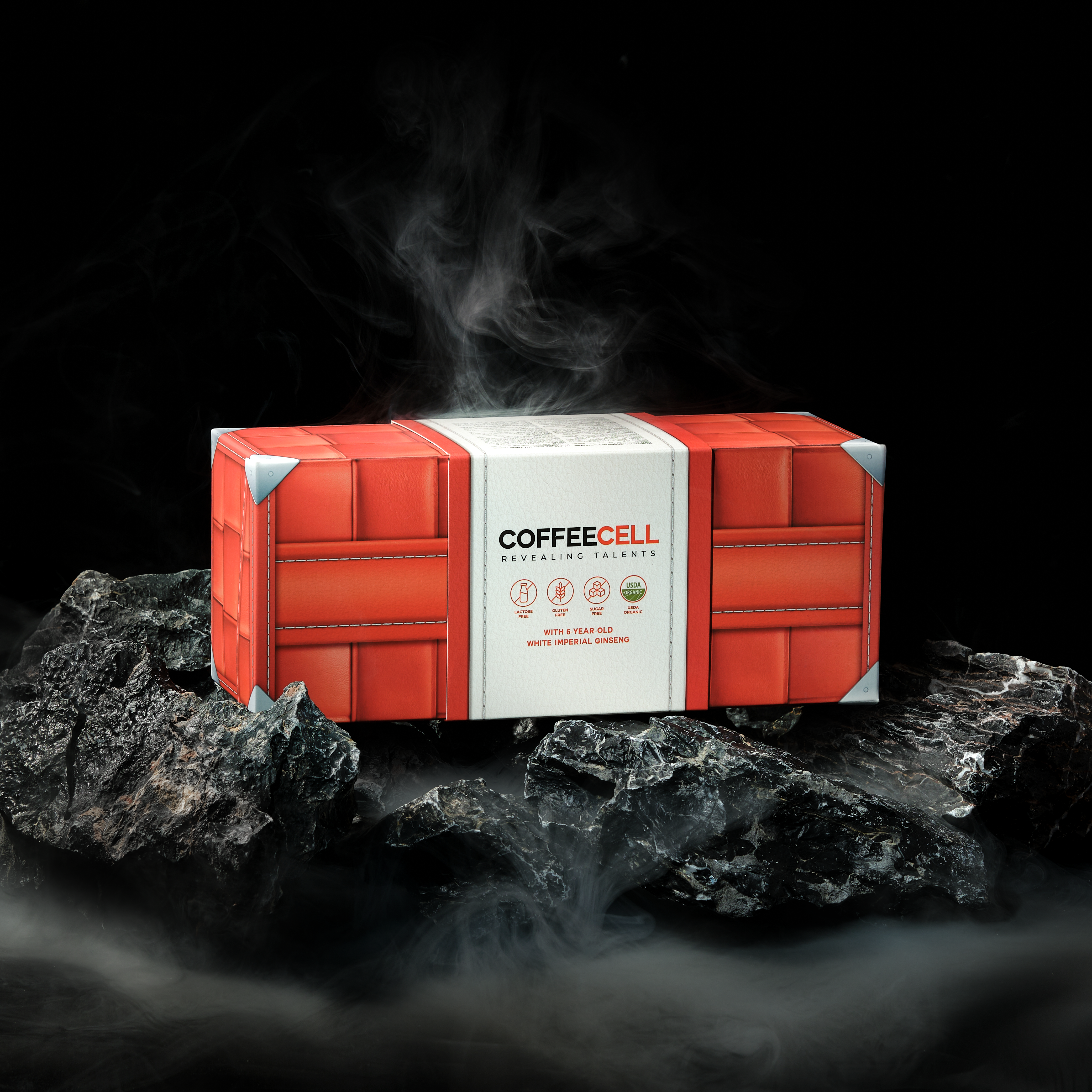 Красная коробка COFFEECELL с черным чаем на камнях