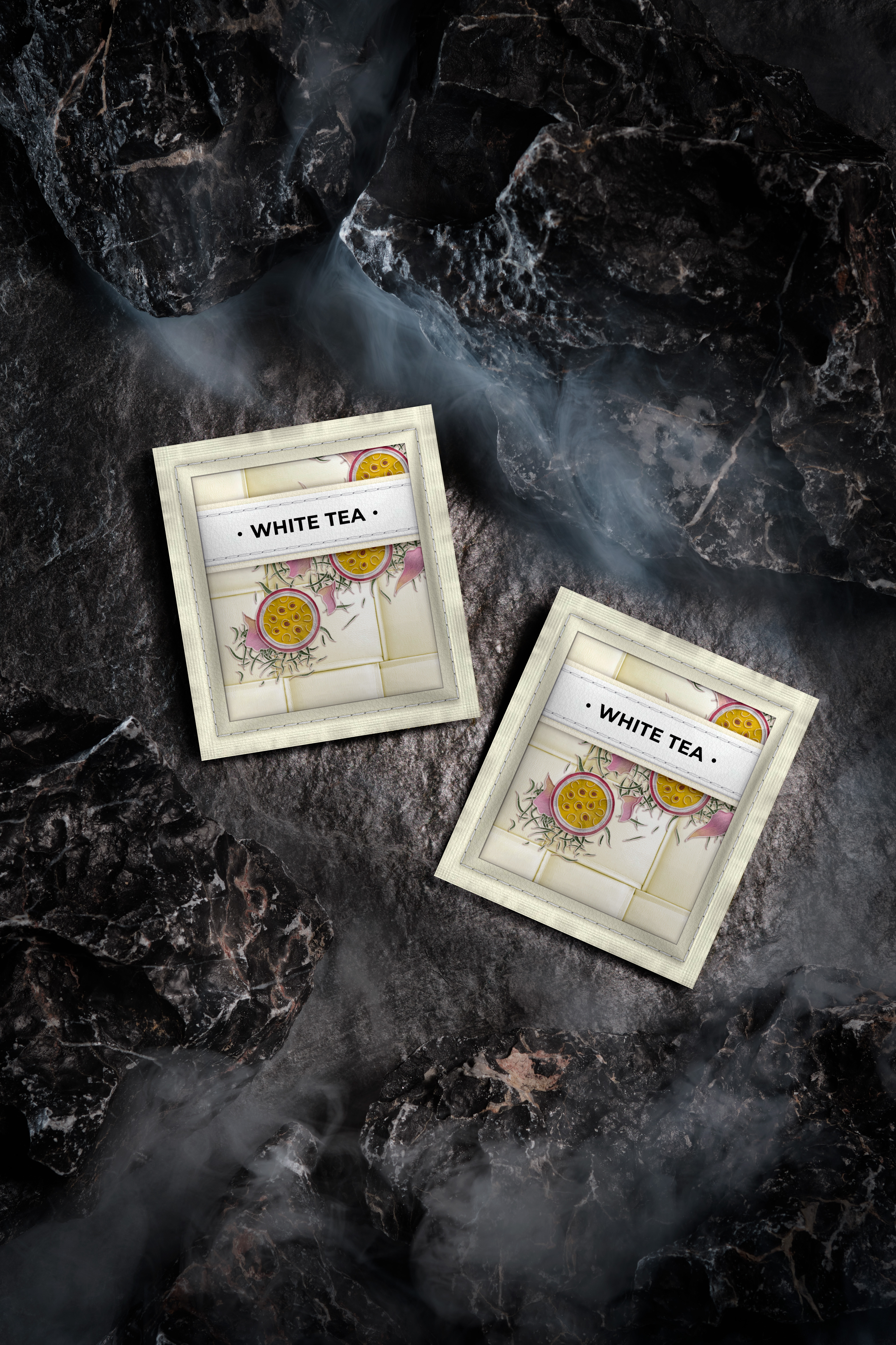 Multiple beige COFFEECELL white tea sachets